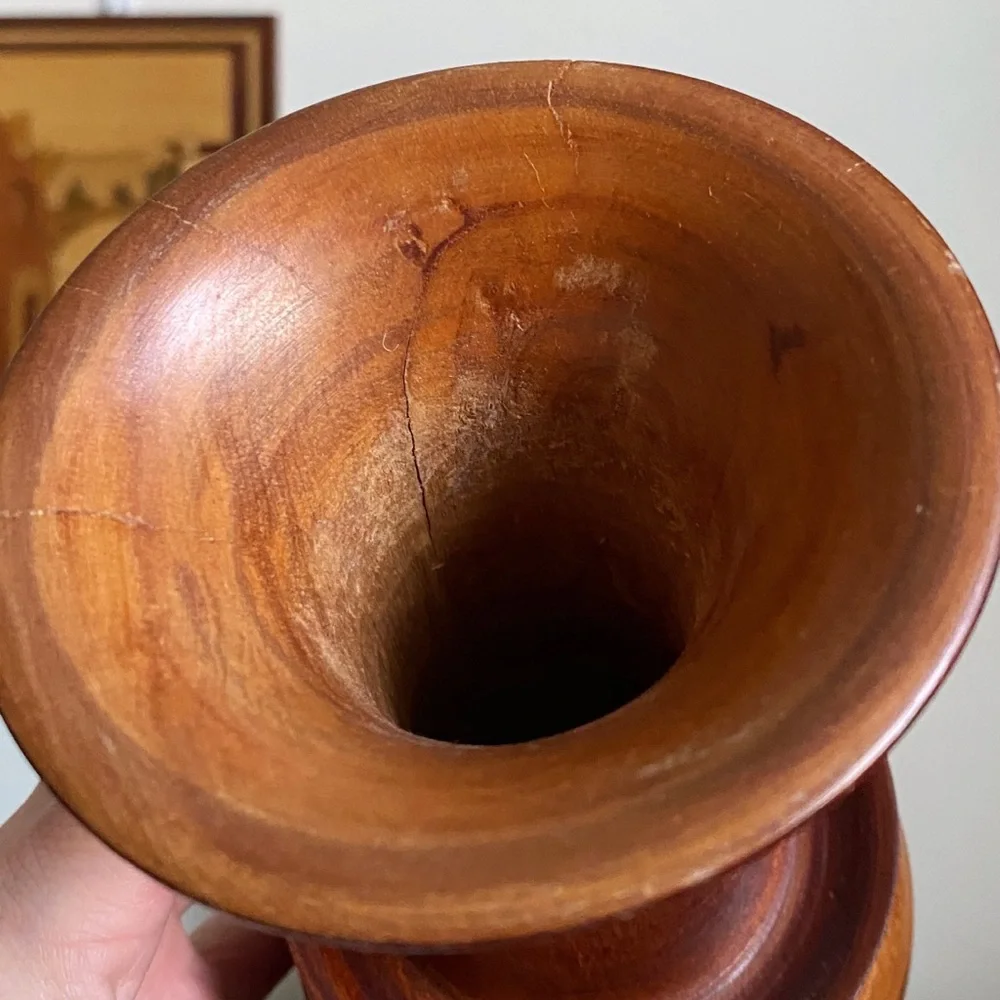 Vintage Wooden Vase Turned Wood MCM Rustic Bohemian Decor República Dominicana